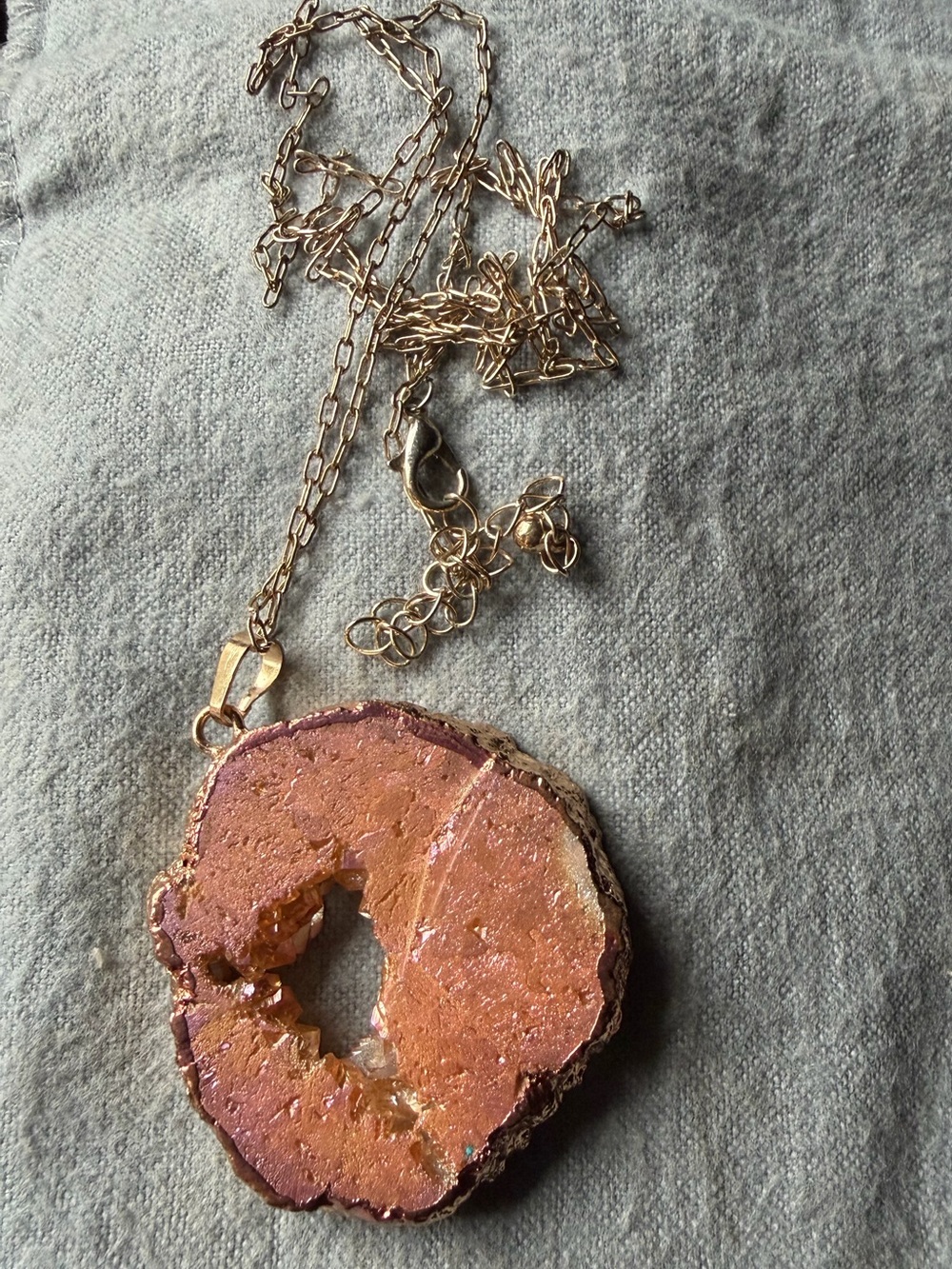 Artisan Gold Druzy Slice Pendant Necklace